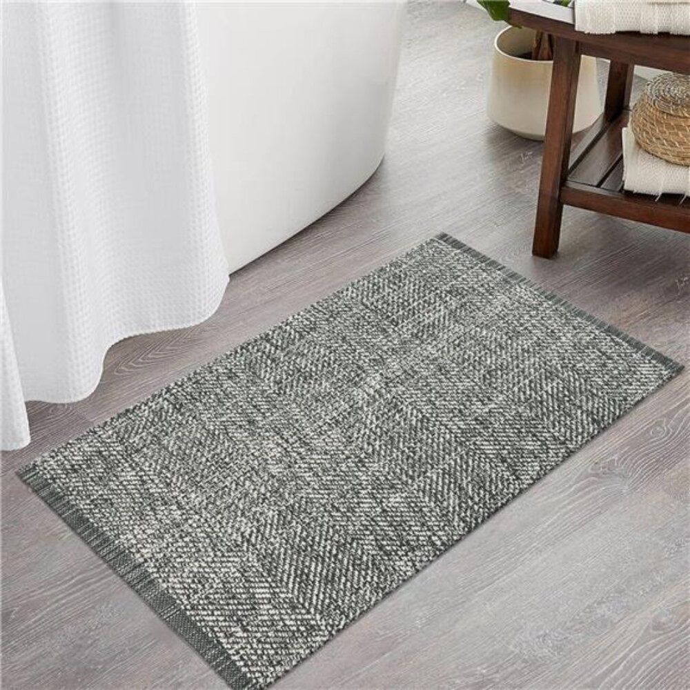 Washable Bathroom Rug, 2' x 3' Woven Entryway Rug Grey Reversible Front Door Mat